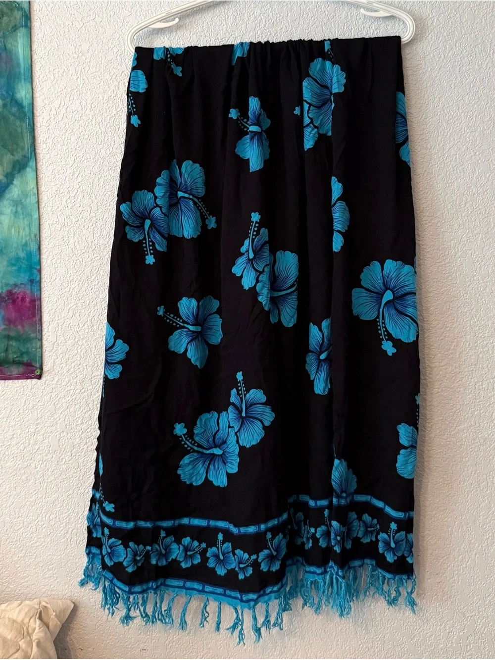 Blue on Black Hawaiian Beach Sarong Set Top n Bottom Cover-up